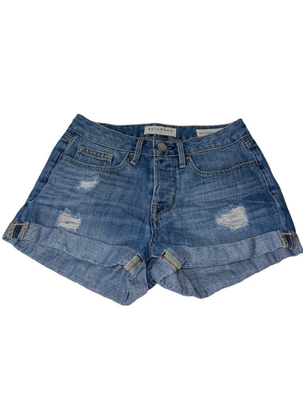 Bullhead Girlfriend Shorts Sz 25 Button Fly Cuffed Distressed